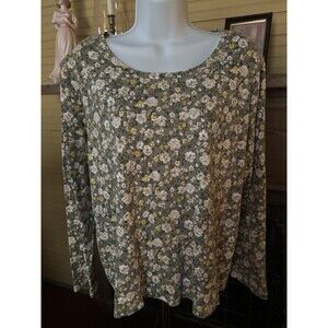 White Stag Size XL Women’s Blouse Floral 40” Bust 23” Length Green Yellow Cotton